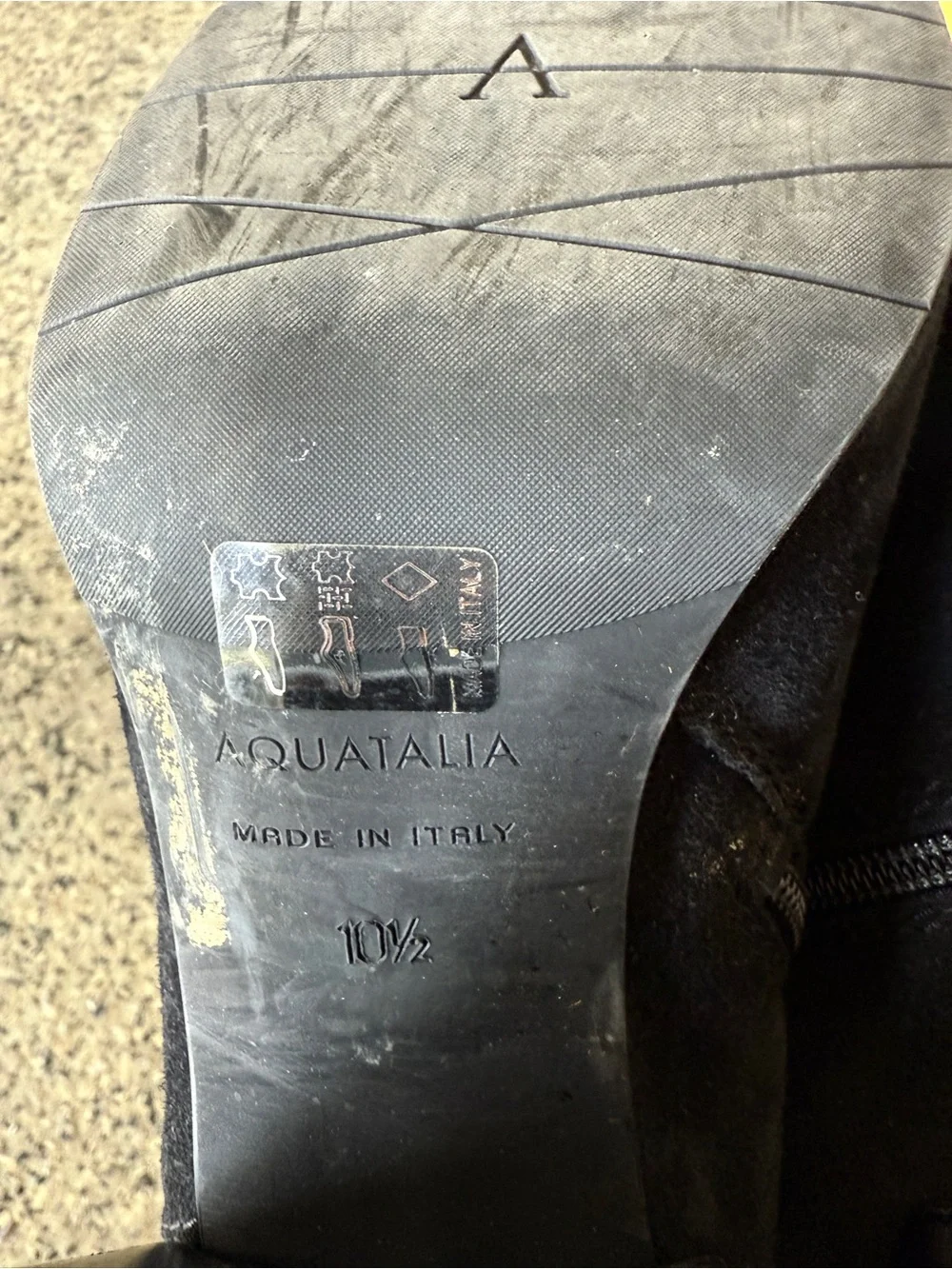 Aquatila black Suede Italian Leather Bootie Heeled Boots 10.5